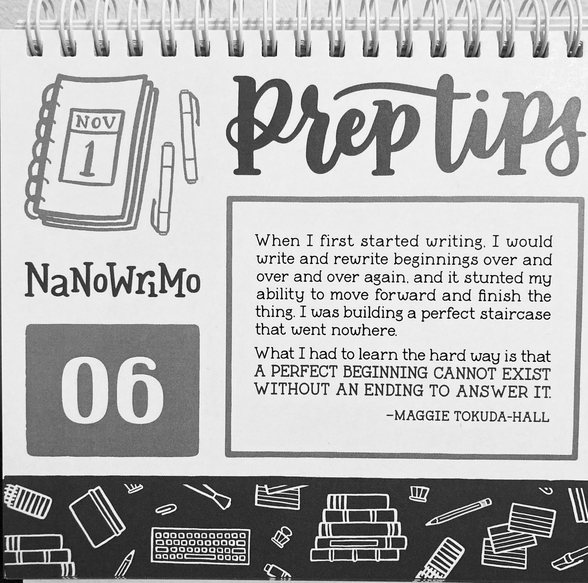 Took this #NaNoWriMo #PrepTips to heart and started with the ending. For the first time ever, I’ve written the ending in November! Now I just have to write my way back to it…