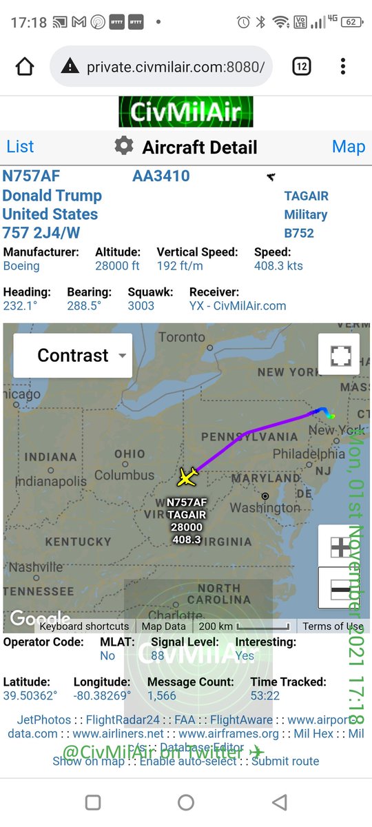 CivMilAir's tweet photo. Talking of assholes... Is it still owned by the orange shitgibbon?
First time in a long time I've noticed it airborne!
The (former?!) #TrumpForceOne Boeing 757 - N757AF
#AssHoleOne https://t.co/dbjXj8pdz1