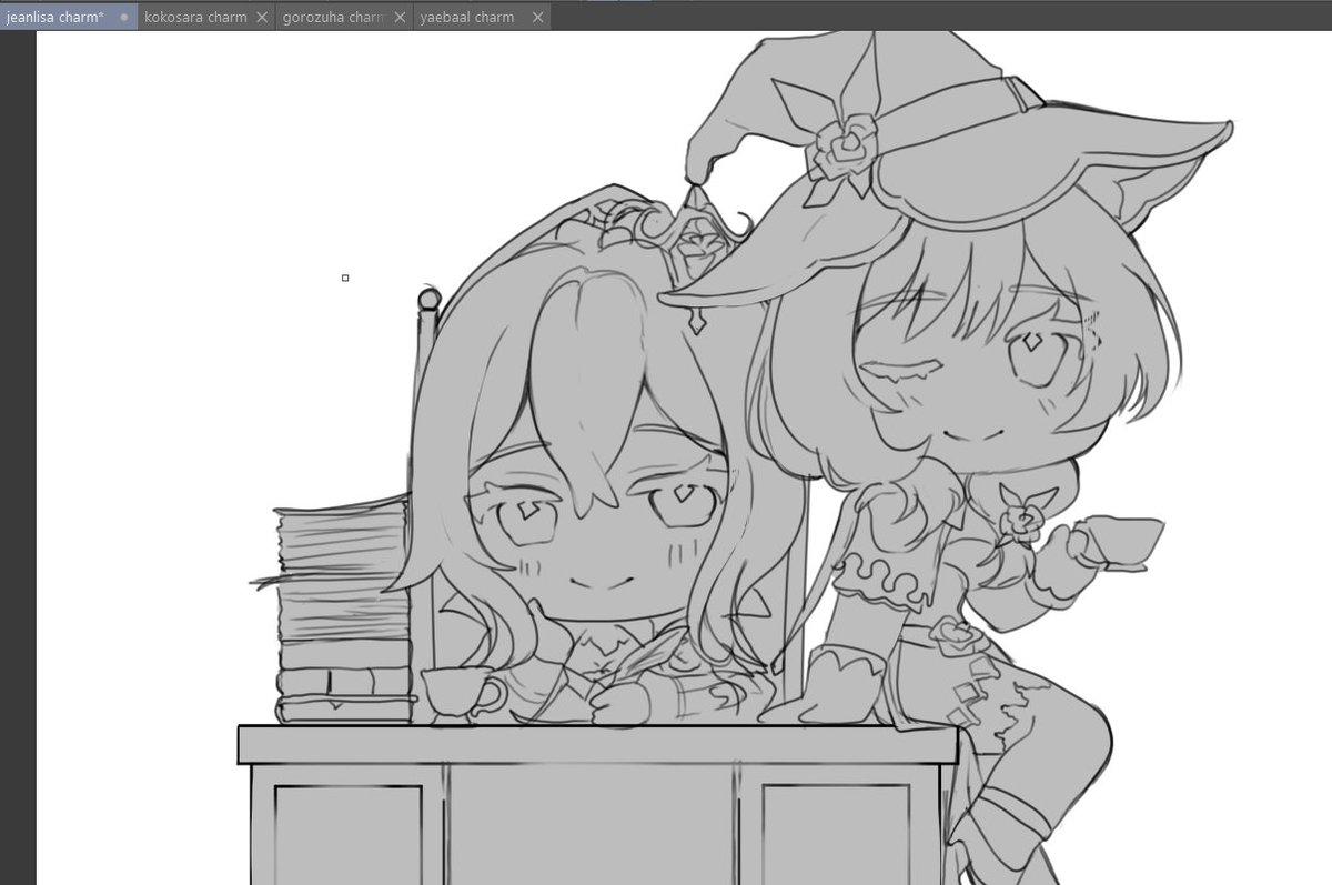 Forcing myself out of my laziness and actually trying to finish the second batch of genshin duo charms so I can hopefully put them all for online preorder  FEAT the favonius wives 