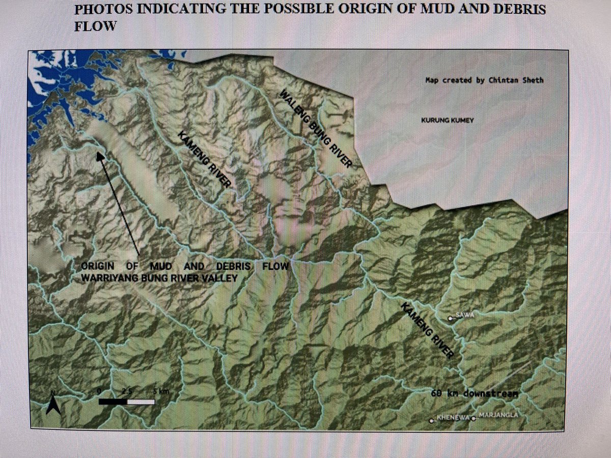 arunachaltimes_'s tweet photo. Glacier movement and erosion upstream of the Warriyang Bung river, one of the tributaries of the Kameng river, caused the turbidity in the Kameng river. Satellite imagery shows debris flowing down the Warriyang Bung river in Marjangla in East Kameng, &amp; the valley eroded by flood. https://t.co/30SXrc7qWc