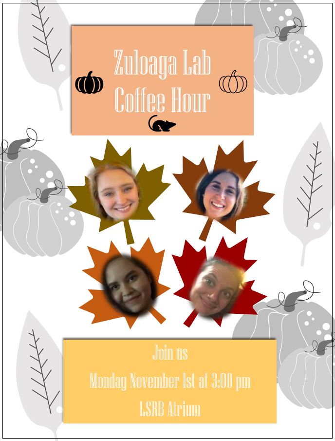 The <a href="/zuloagalab/">Damian Zuloaga</a> will be hosting today's Coffee Social. Come take a break from the start of the week at 3 pm in the LSRB Atrium.
