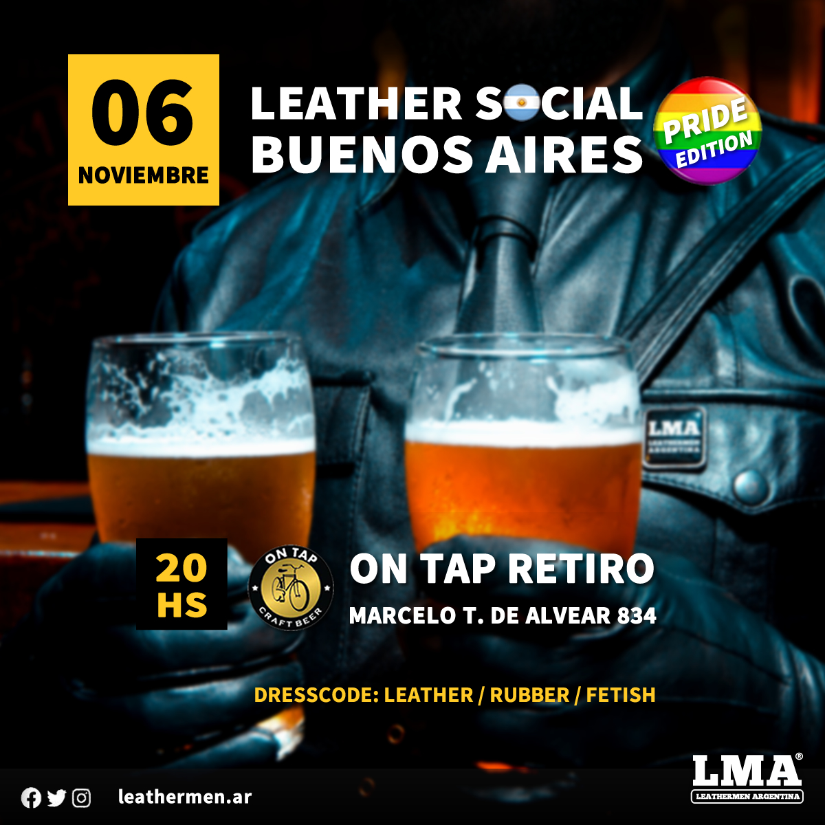 leathermen_ar's tweet photo. Posterior a la Marcha del Orgullo 2021, nos juntamos en el clásico Leather Social en la cervecer��a On Tap Retiro: Marcelo T. De Alvear 834 (CABA). Sábado 6 de noviembre de 8 PM a 1 AM.

Dresscode: Leather / Rubber / Sportswear / Work Gear / Fetish https://t.co/lyBjEyq1fF