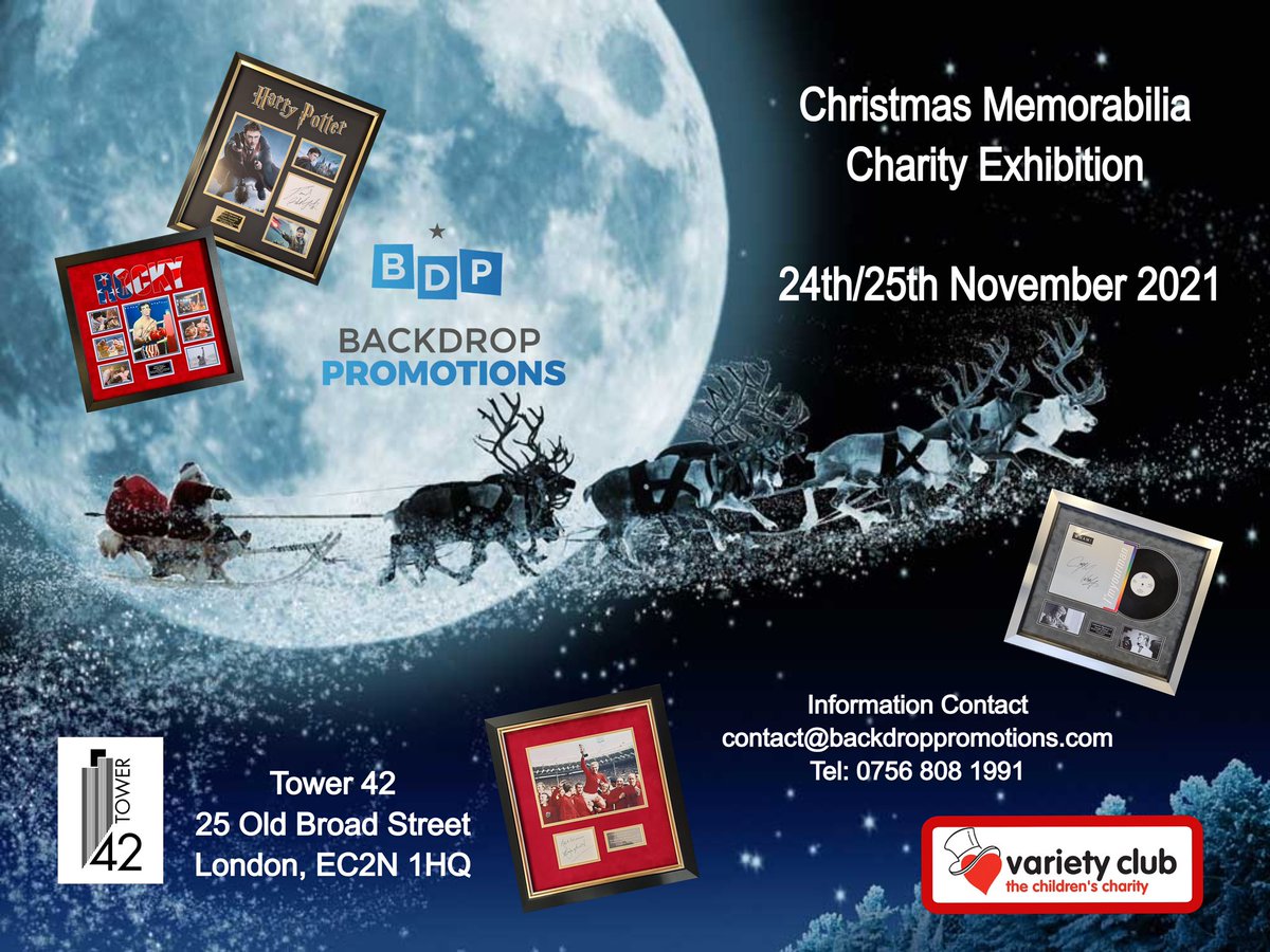 Coming to @42Tower 

On 24th/25th November 2021

Christmas Memorabilia Exhibition🎄

We will be supporting our chosen Charity <a href="/VarietyGB/">Variety, the Children’s Charity</a> 

With fabulous Signed Memorabilia to choose from✨

Contact us  more in on this &amp; event. 

#tower42 #london #charity #fundraising #Christmas