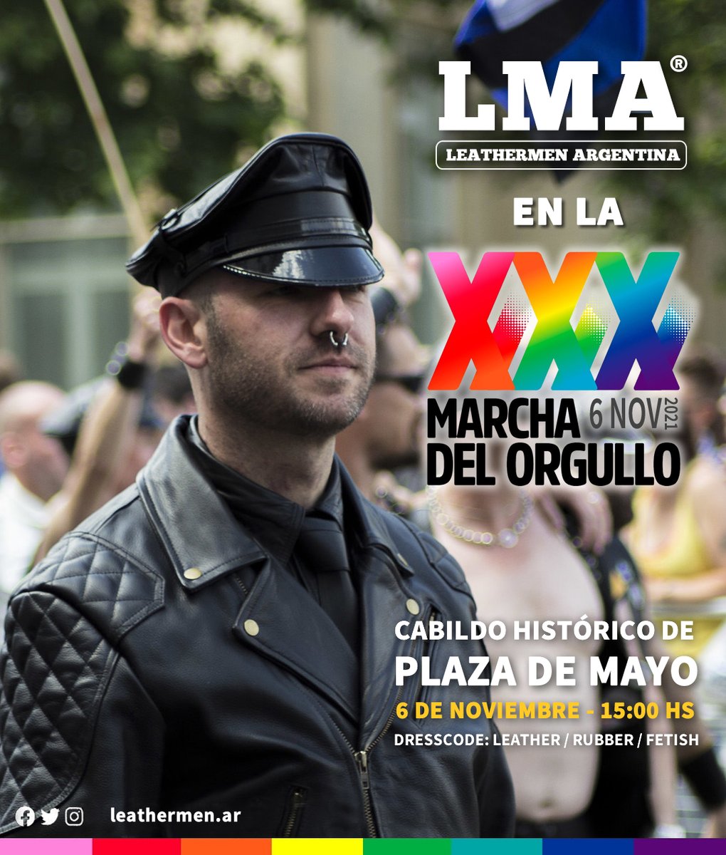 leathermen_ar's tweet photo. Este sábado 6 de noviembre el grupo Leathermen Argentina se sumará a caminar en la Marcha del Orgullo 2022. Nos reunimos en el Cabildo de Buenos Aires frente a la Plaza de Mayo a partir de las 15:00. Buscá nuestras banderas!

Dresscode: Leather / Rubber / Sportswear / Work Gear https://t.co/7Q76YyT2o5