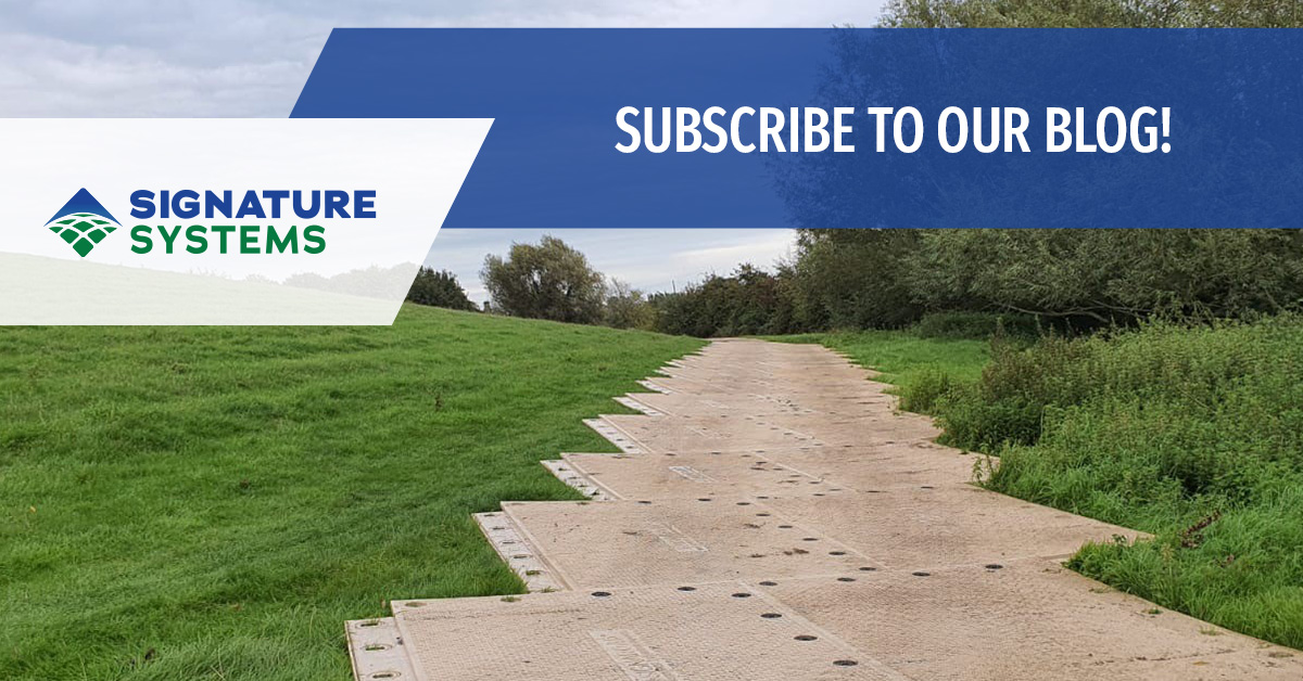 SignatureSystem's tweet photo. Looking for ways to stay updated on the latest #GroundProtection trends and industry standards? Check out the Signature Systems blog, and subscribe today to stay updated! #CompositeMats #SiteProtection #TurfProtection https://t.co/GzGYRjPlfY https://t.co/mTUMGCDTBc