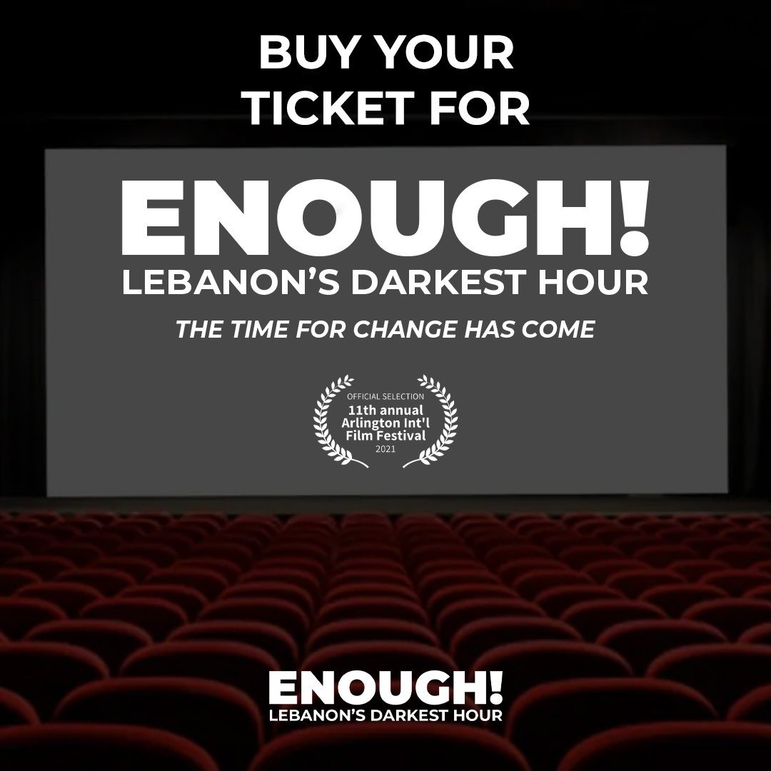 MovieEnough's tweet photo. Thanks to Arlington International Film Festival festival directors April Ranck and Alberto Guzman, ENOUGH! Lebanon’s Darkest Hour has secured yet ANOTHER Official Selection. 
this will be an online festival and will be streamed from Nov 4-14 
https://t.co/4tCk0gvU8P https://t.co/tbIkgf9Hsv