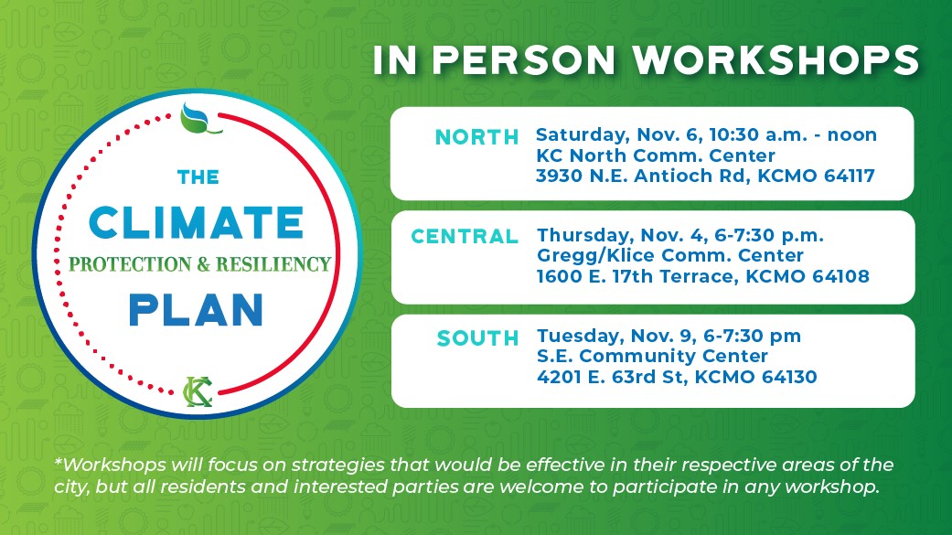 KansasCity's tweet photo. Our last round of climate strategy workshops start this week! The best ideas on how to reduce carbon emissions while improving neighborhoods are coming from residents! Don’t miss your chance to share your ideas. RSVP at https://t.co/Fm6j2M4XEa
#KCClimatePlan #KCMO https://t.co/Bi4tLDkkG7
