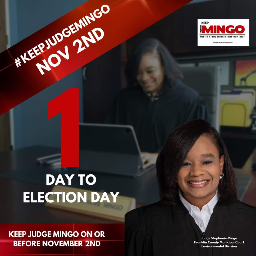 judgemingo's tweet photo. 📣  Happy Election Day Eve!  1 day away from election day🗳 !  

#keepjudgemingo on or before November 2nd. 

#keepjudgemingo #responsiblejudges #franklincounty #environmentalcourt #franklincountyenvironmentalcourt #ElectionDay #vote #LocalElectionsMatter #Election2021 https://t.co/wswnzJDLHT