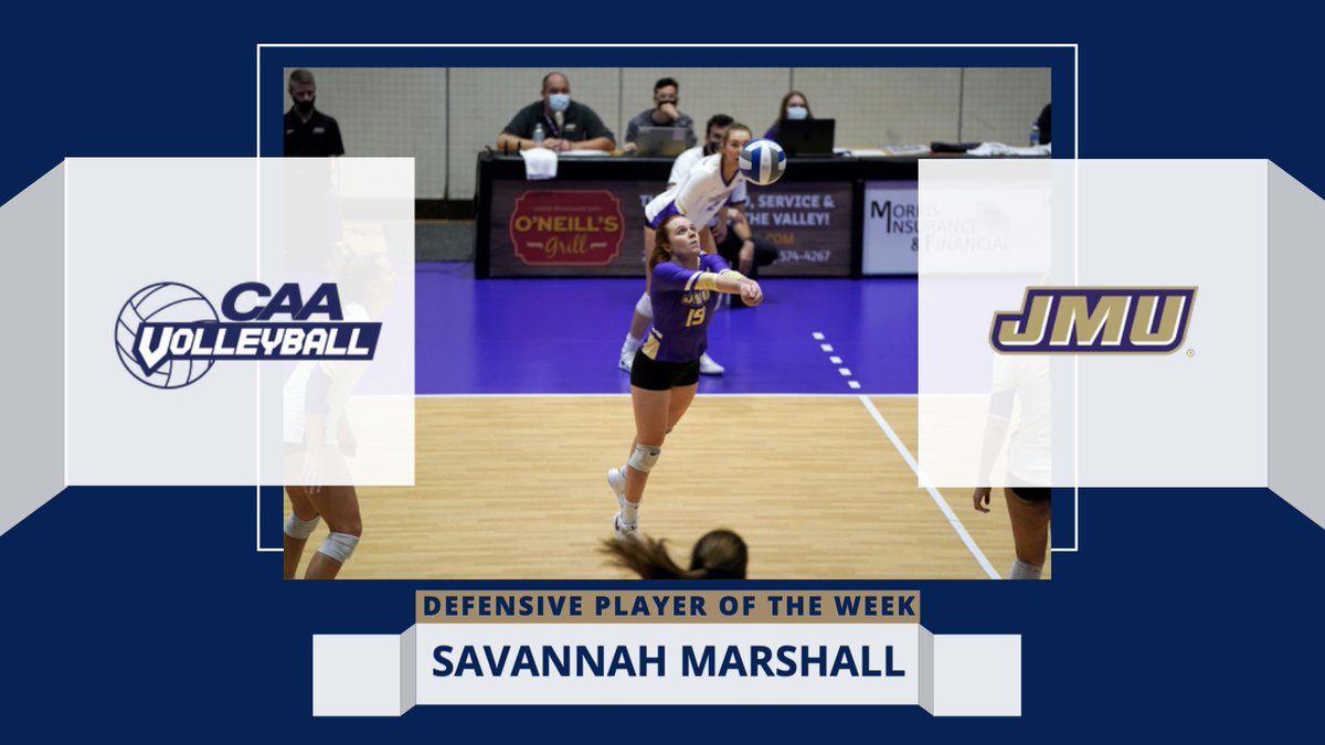 CAASports's tweet photo. 🏐 #CAAVB Defensive Player of the Week 

Savannah Marshall,  ⚓️ of @JMUVolleyball 's back row, helped the Dukes clinch a CAA tournament berth &amp; stay tied for first place in the CAA standings

She avg. 4.33 digs per set and chipped in 2.33 assists per set

https://t.co/V5DD9HO8xD https://t.co/F5ymuIYAqz