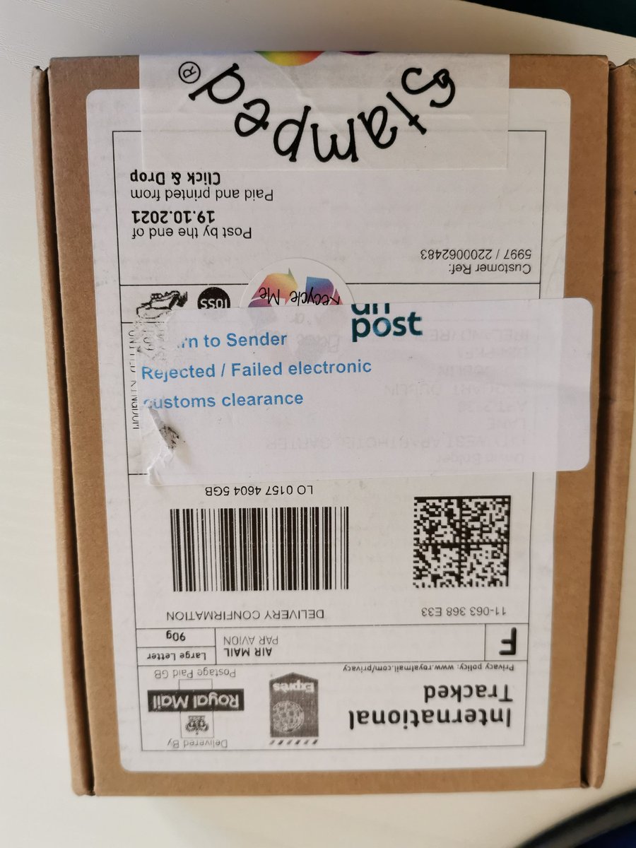 emma_SwL's tweet photo. @RoyalMail why would this daily electronic customs when the postage is printed via Click and Drop?? I'm not the only one having a problem! Maybe you need a word with @AnPostRS!! https://t.co/DKZb2Z4n3S
