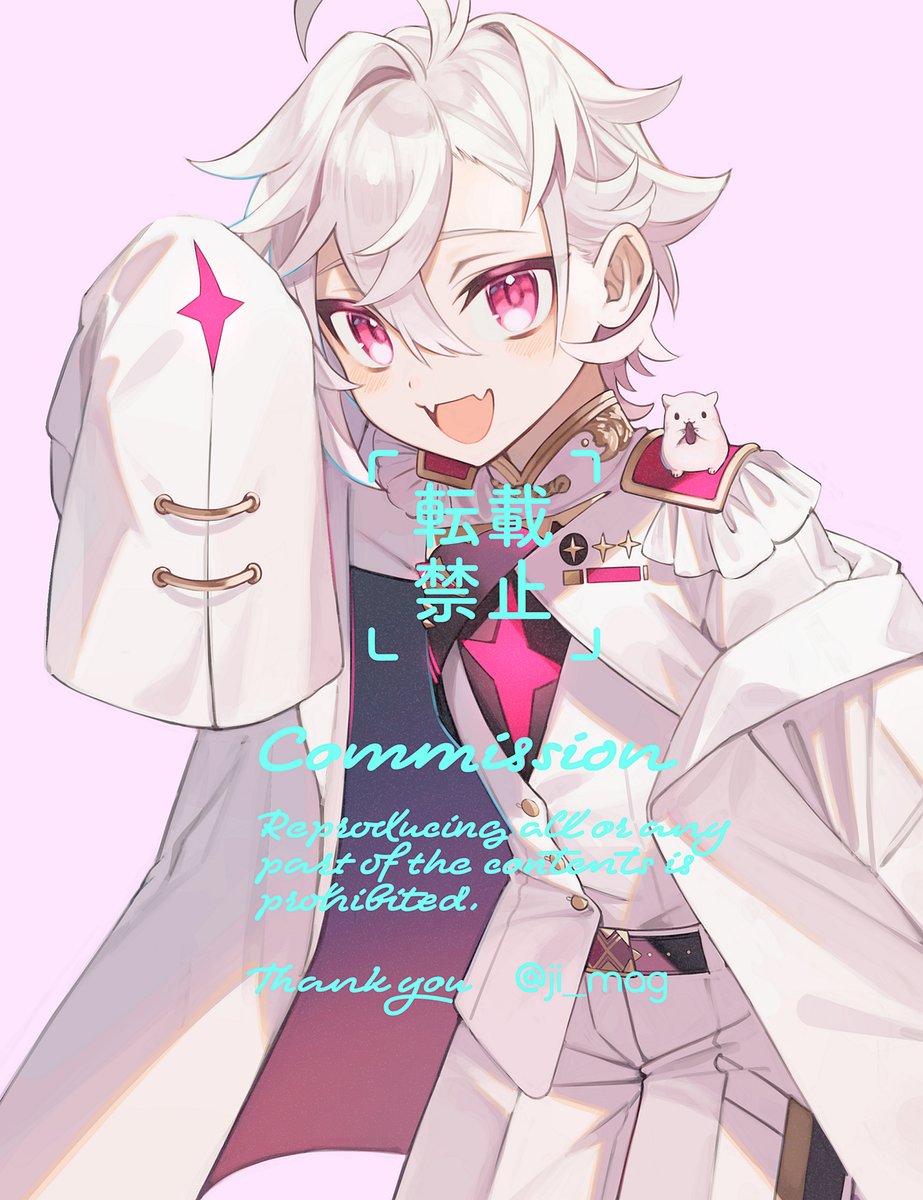 1boy male focus white hair pink eyes sleeves past wrists looking at viewer solo  illustration images