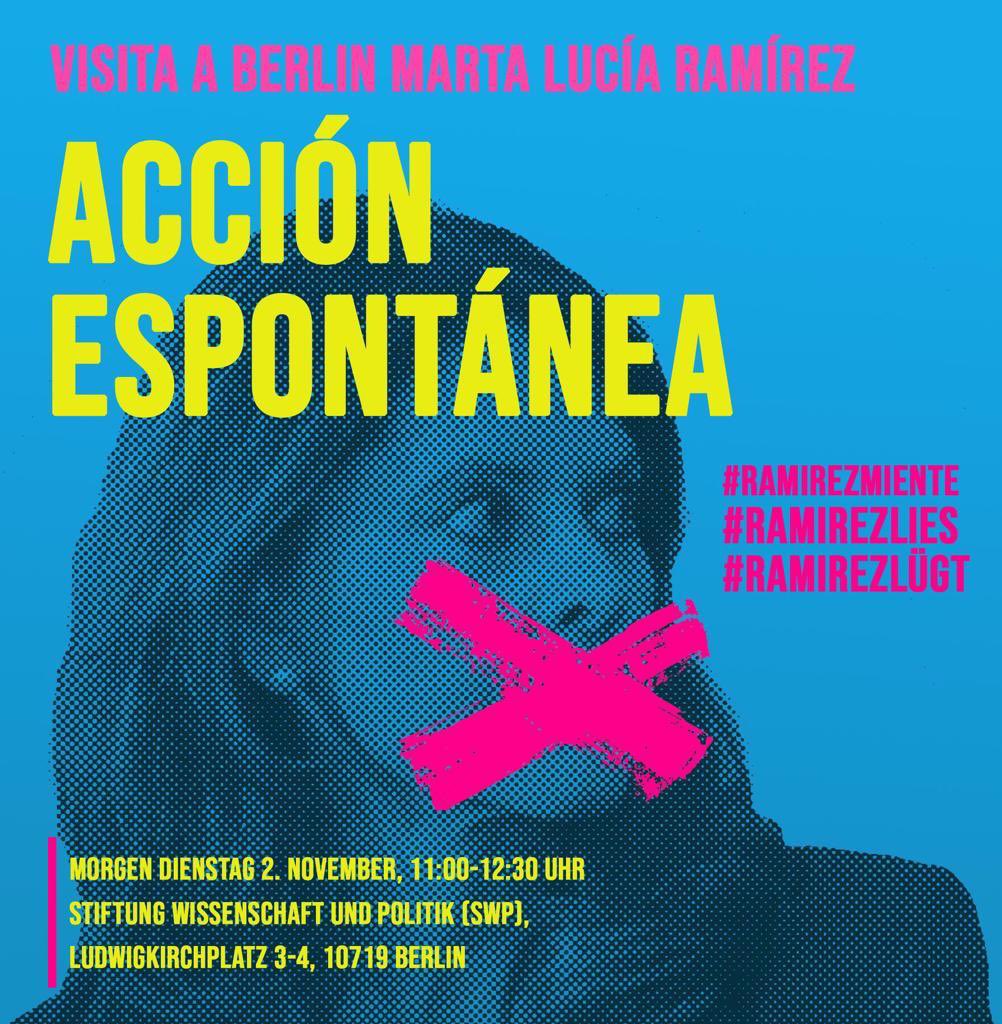 letsdefendcol's tweet photo. Marta Lucía Ramirez, Min. de rel. ext. y vicepresidenta de Colombia, hará acto de presencia este 2 de Noviembre en el Stiftung Wissenschaft und Politik en Berlín, para hablar de democracia y paz. #RamirezMiente @unidasporlapaz @letsdefendcol @kolkampagne @BloqueLatinoam https://t.co/uHI3W8ASNQ