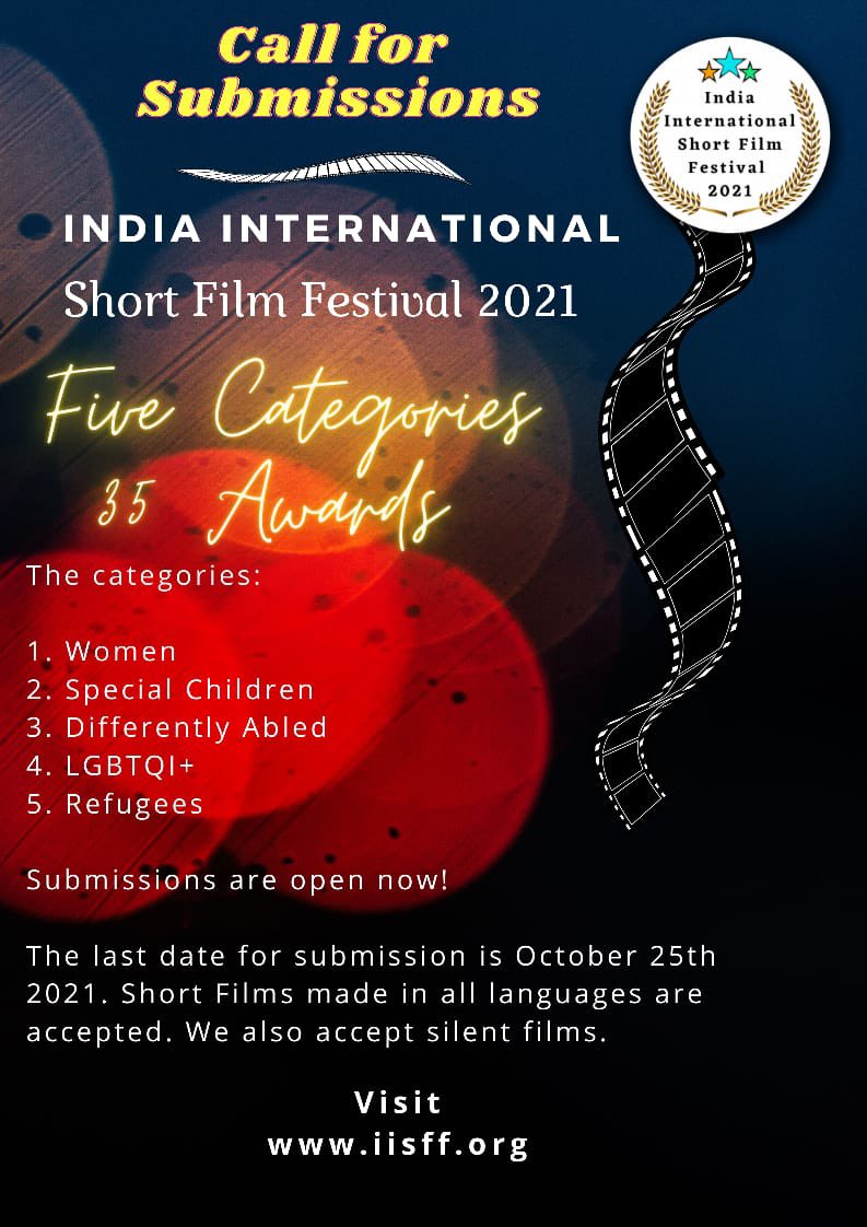 drkkr's tweet photo. For all our students and especially for the Viscom students. 
Call for short film submissions to the India International Short Film Festival 2021. Check website for details : https://t.co/Om7yLtikcA 
5 categories, 35 Awards. 
The submissions are open now.
https://t.co/119IUIcng1 https://t.co/CvVNyTm5eh