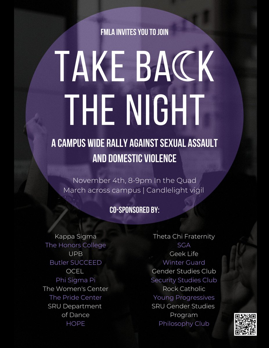 Please join @FMLAsru this Thursday, November 4, at 8PM in the Quad for a Campus wide Rally against Sexual Assault and Domestic Violence. Hope to see you there! ✨