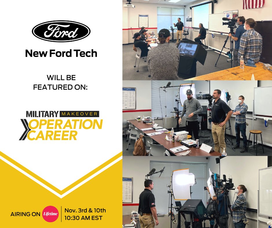 NewFordTech's tweet photo. Get a sneak peek at the upcoming @MilitaryMkover Operation Career segment featuring CALIBRE and our Ford/Lincoln #Veteran #CareersProgram below and tune in on Nov. 3rd & 10th on @lifetimetv at 10:30AM EST for the whole story! https://t.co/MHPF72ClHb