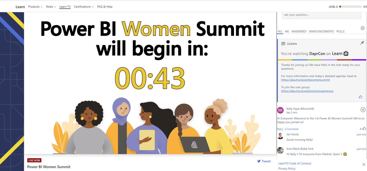 En menos de 1 minuto ¡Qué emoción! #PowerBIWomen Summit !!! 🙋‍♀️🙋🏽‍♀️🙋🏻‍♀️🙋🏾‍♀️🙋🏿‍♀️🙋🏼‍♀️#WIT
<a href="/MSPowerBI/">Microsoft Power BI</a> <a href="/MSPowerQuery/">Microsoft Power Query</a> ¡Todo listo!
Vámonos !!! 🙂👋😁👏🤩 <a href="/MS_KellyKaye/">Kelly Kaye (She/Her)</a>
