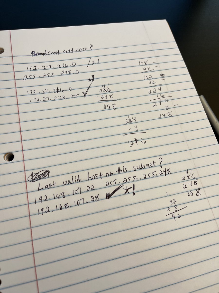 bernardsworld's tweet image. #subneting break….I’ve gotten better at this….ok back to reading 📖 #CCNA #Cisco #labeveryday #aone #flackbox #blacktechtwitter #techtwitter
