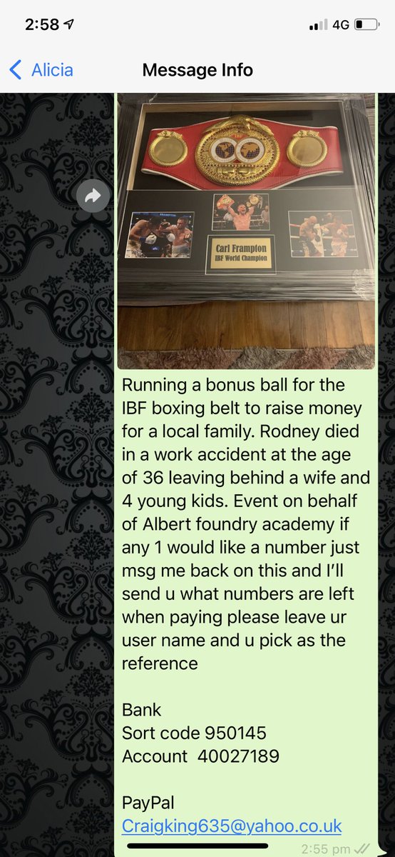 Hi all running a lotto bonus ball for a IBF world title belt. Which Carl frampton held to raise money for a family who just lost there husband/father more info on the picture #carlframpton #boxing #northernireland
