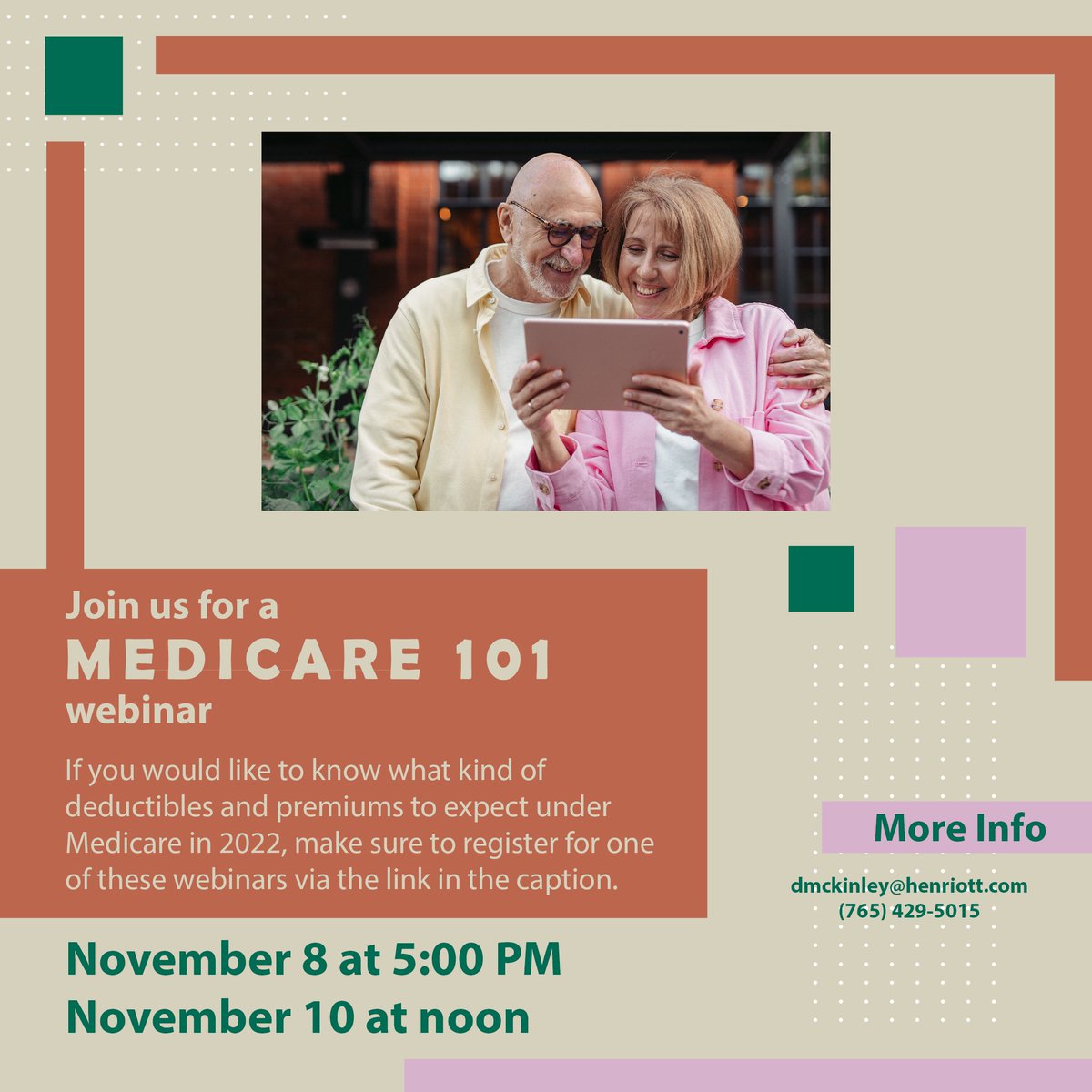 Henriott_Group's tweet photo. Our Medicare specialist is hosting 2 webinars next week that you won't want to miss!📣

Register by clicking on this link: https://t.co/5ZEpROQdgL https://t.co/serUwA3z3x