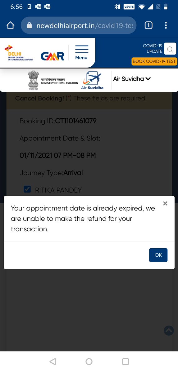 Just arrived at Delhi airport and apparently the RTPCR test on arrival is not required. 

We pre-booked to avoid long queues and there is no way to do cancellation! 

#feelcheated #citizenrights @airsuvidha