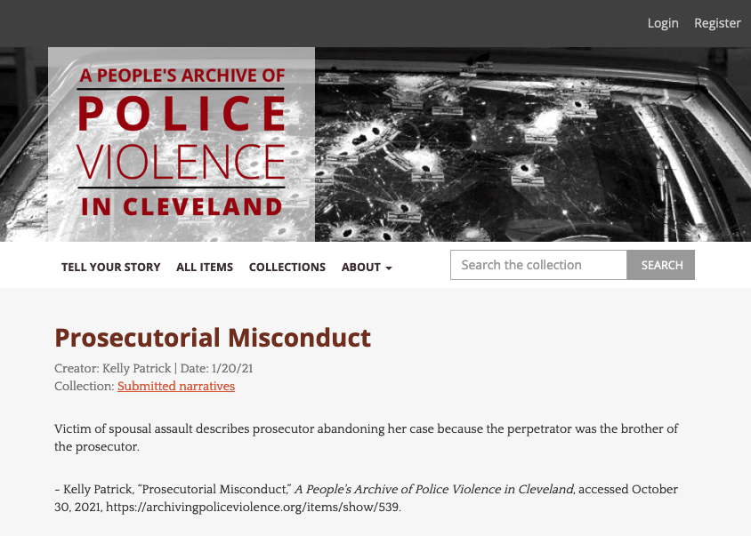 bzdug's tweet photo. This all goes back to a story that was posted in @PTS_CLE's People's Archive of Police Violence on 1/20/21. The entry was summarized as follows:

"Victim of spousal assault describes prosecutor abandoning her case because the perpetrator was the brother of the prosecutor." https://t.co/ukENpSwg5g