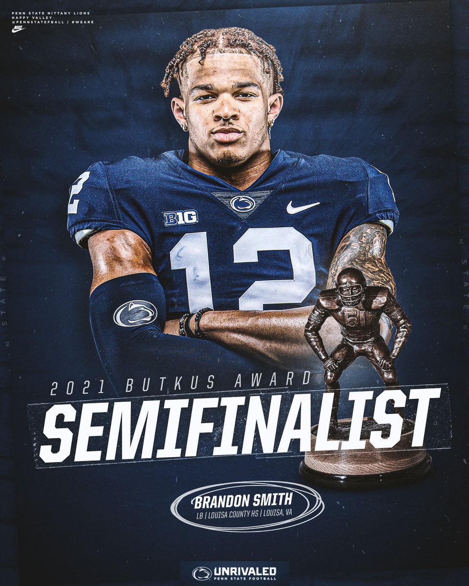 Penn State Football (@pennstatefball) on Twitter photo Brandon Smith is ๐ of ๐๐ semifinalists for the ๐๐ฎ๐ญ๐ค๐ฎ๐ฌ ๐๐ฐ๐๐ซ๐, given to the best linebacker in the country.
#WeAre | <a href="/brand0n_smith12/">Brandon Smith</a> Brandon Smith is ๐ of ๐๐ semifinalists for the ๐๐ฎ๐ญ๐ค๐ฎ๐ฌ ๐๐ฐ๐๐ซ๐, given to the best linebacker in the country.
#WeAre | <a href="/brand0n_smith12/">Brandon Smith</a>