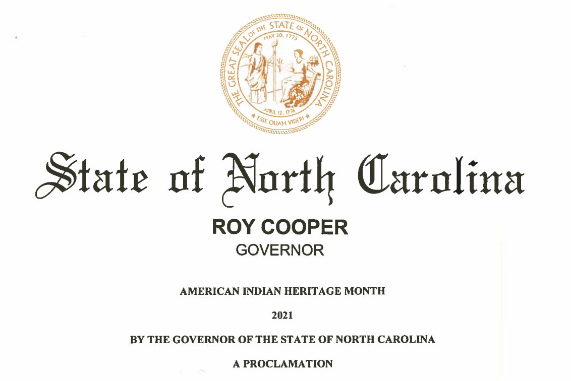 Gov. Cooper has proclaimed November as American Indian Heritage Month. We’re grateful for North Carolina’s American Indians and all of the contributions they’ve made to our state.