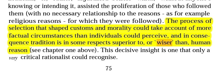 LCIOfficial's tweet photo. @Roger_Koppl @PlayTheManPod @olilangarica @L1821Liberty @AaronSepulvedaC #Hayek's The #FatalConceit
pg 75
"The process of selection that shaped customs&morality could take account more factual circumstances than individuals could perceive,&in consequence tradition is in some respects superior or `wiser' than human reason
This decisive insight...
1/ https://t.co/ZNA5UmHs1P
