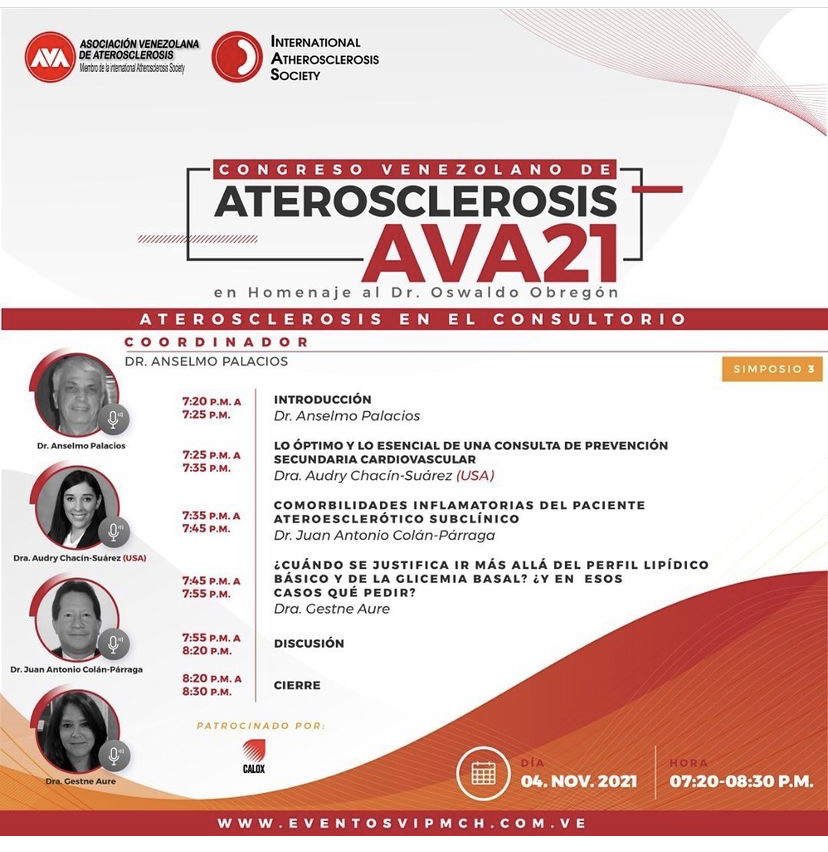 jjamaro's tweet photo. #AVA21
Simposio 3. ATEROSCLEROSIS EN EL CONSULTORIO 
Objetivo: como concebir la consulta preventiva CV con la mira puesta en la ATEROS, q hacer en la consulta q repercuta positivamente en la evolución de esta enfermedad
@atherosociety @aterosclerosisv @audrychacin @rauldsf_santos https://t.co/ZhN9OgSEx8