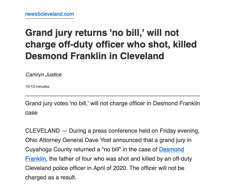 bzdug's tweet photo. In Dec. of 2020, I had conducted an interview @PTS_CLE with the father of Desmond Franklin, who was shot and killed by off-duty Cleveland police officer Jose Garcia. 

Kasaris was the special prosecutor who presented the investigation into Garcia’s actions to the grand jury. https://t.co/dnIJUxLj1e
