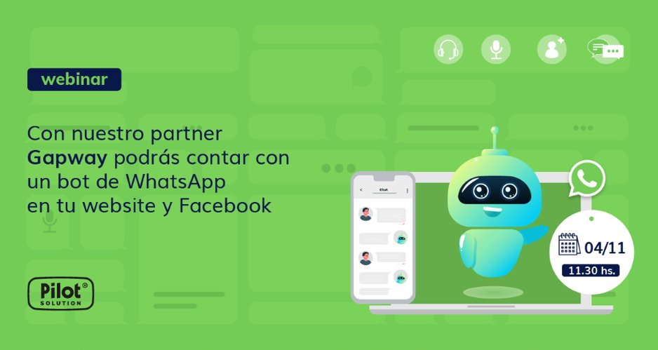 Pilot_Solution's tweet photo. Sumate a la Webinar con Gapway, ellos cuentan con un bot de WhatsApp para tu website y Facebook, que le permitirá a tus leads contactarse 24/7 y tener todas las conversaciones registradas. ¡Y todo integrado a Pilot! Conoce más: https://t.co/ns5EqMNOxq https://t.co/ubRS7oAXrg