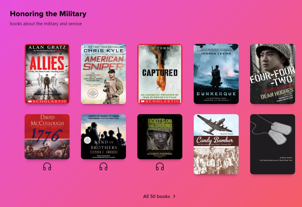 Fall into a good book by checking out our new ribbon featuring the military.  NEISD Library Services <a href="/NEISDLibrary/">NEISD Library Srvcs.</a> #NEISDLibs #veterans #navy #army #airforce #spaceforce #coastguard #marines