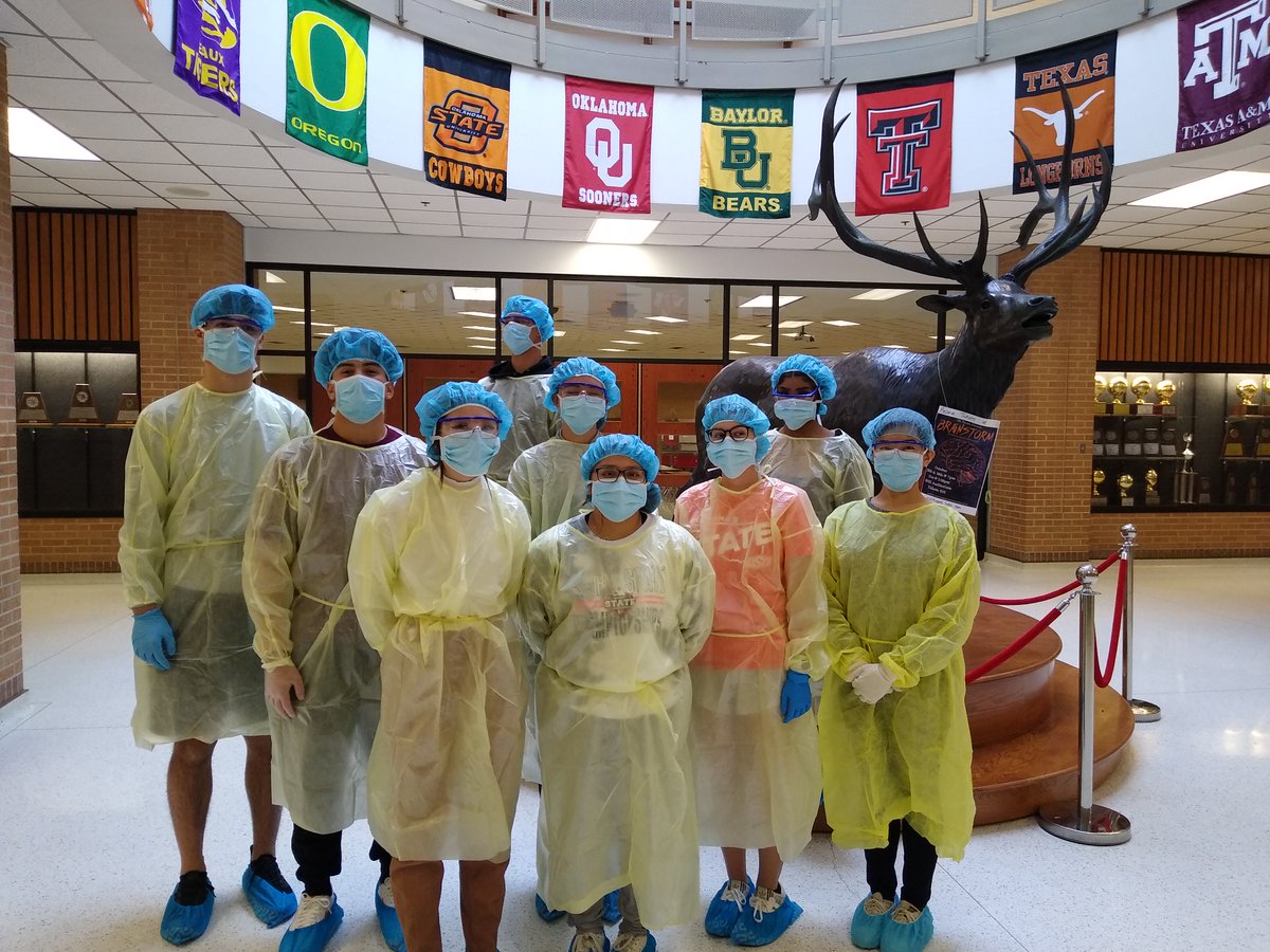 Donning and doffing PPE today! Certification time is coming fast! Only four more months until they take their national certification exam!! <a href="/burleson_cte/">Burleson ISD CTE</a>