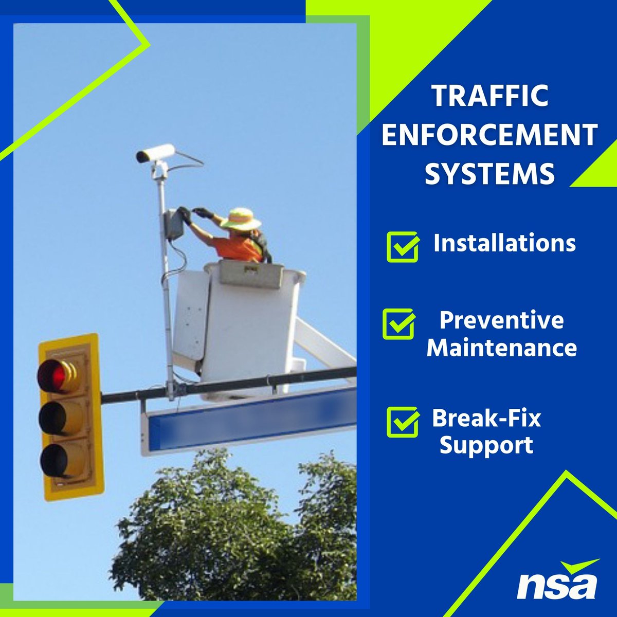 Nsa_Field's tweet image. Traffic Enforcement Systems - Modern Technology for Safer Roads. Our experienced service technicians can install your systems and be your technical support every step of the way. #nsafieldservice #fieldservicesolution #projectmanagment #maintenance #projects #construction #repair