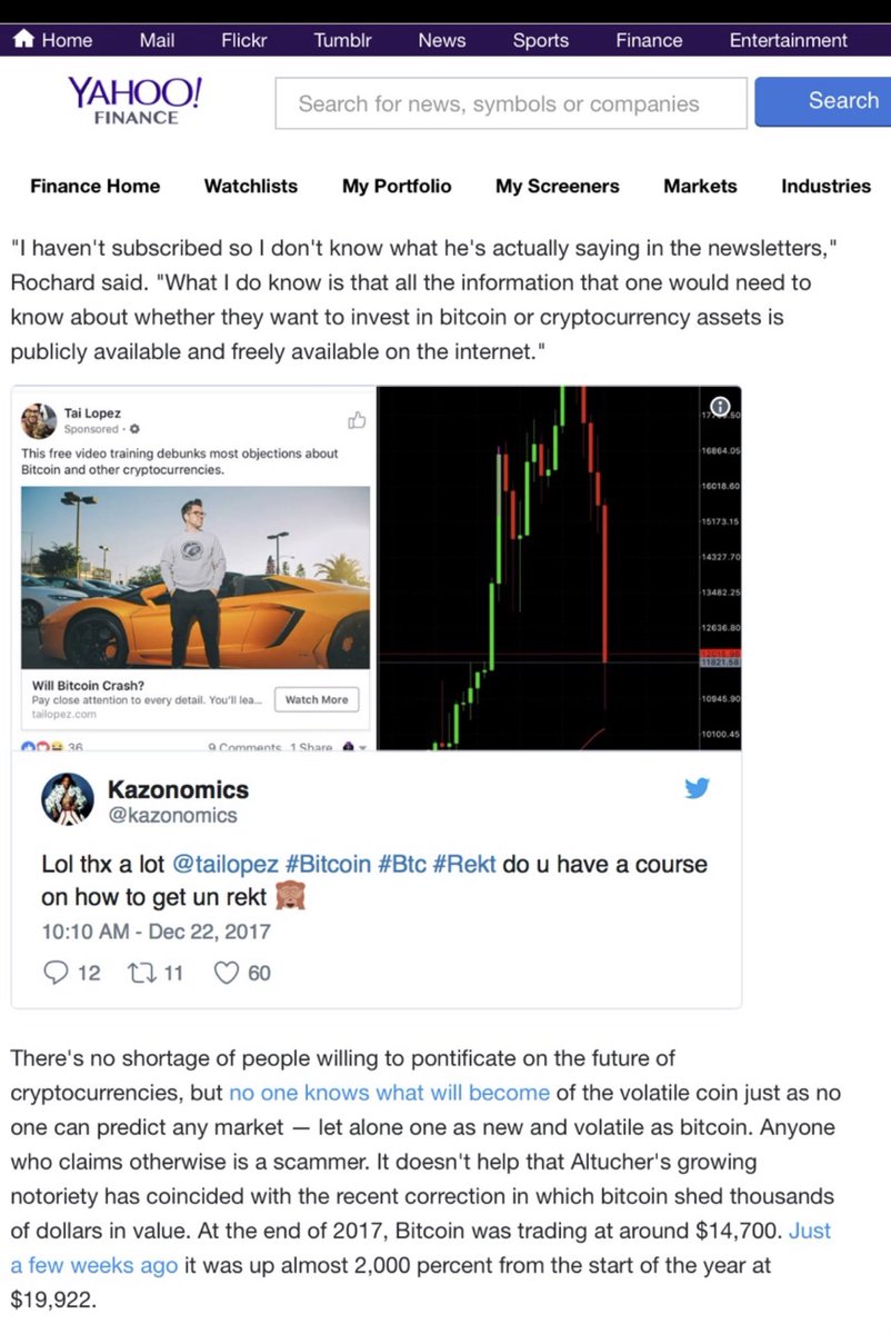 Cryptsyleaks's tweet photo. @tailopez Best mentor is same guy who warned you that you were the indicator of the market top in Dec 2017 &amp; you got mad &amp; blocked him for trying to stop you from destroying your followers pretending you were a crypto guru to sell courses remember? His name is Kazonomics hit him up 😉👍 https://t.co/VoxogMXLEs