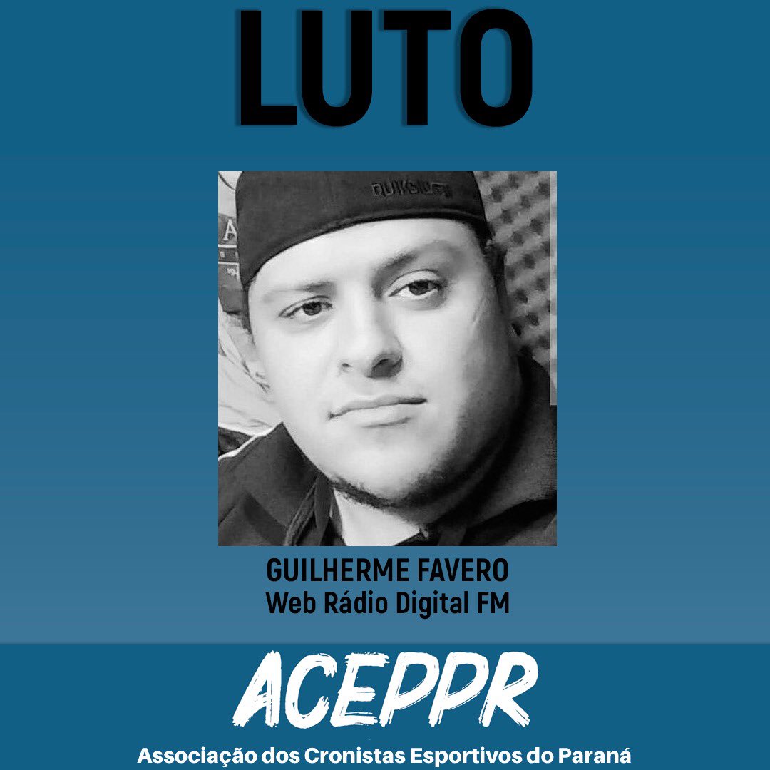ACEPR6's tweet photo. Infelizmente perdemos mais um companheiro da crônica esportiva. Guilherme Fávero faleceu na manhã desta segunda-feira (01) devido a problemas respiratórios. Nossos sentimentos a familiares e amigos. 🖤🙏🏻 https://t.co/NeQVJp9xh7