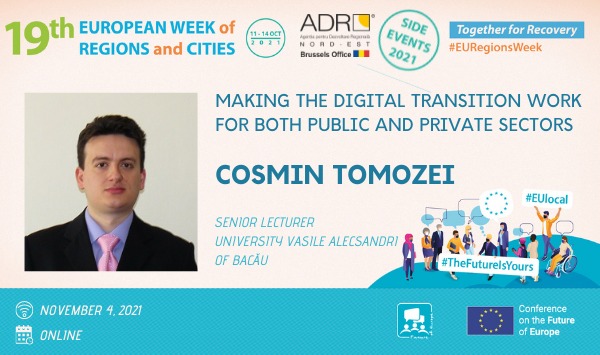 NERDAbxl's tweet photo. To explain the role of #academia and #universities in the digital transition process, we will be joined by our guest speaker Cosmin Tomozei, Senior Lecturer at the University Vasile Alecsandri of Bacau.

Join us 👇
📅 November 4, 2021
⏰ 09:00 AM CET
🔗 https://t.co/L7k8aD42CV https://t.co/t4jHIPg343