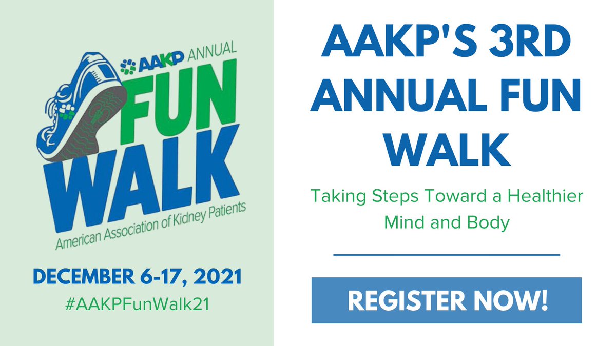 It's easier than ever to join this year's virtual Fun Walk! Take part in the count your steps challenge, watch mind and body sessions, participate in social media activities, and raise funds to support AAKP. Learn more and register now: bit.ly/AAKPFunWalk21R… #AAKPFunWalk21