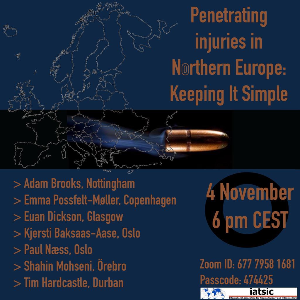 🔺Penetrating Injuries in Northern Europe: KIS🔺 Join world renowned surgeons for a FREE, interactive trauma webinar❗️Log-in the zoom webinar with the link below or join with the meeting password. uio.zoom.us/j/67779581681?…