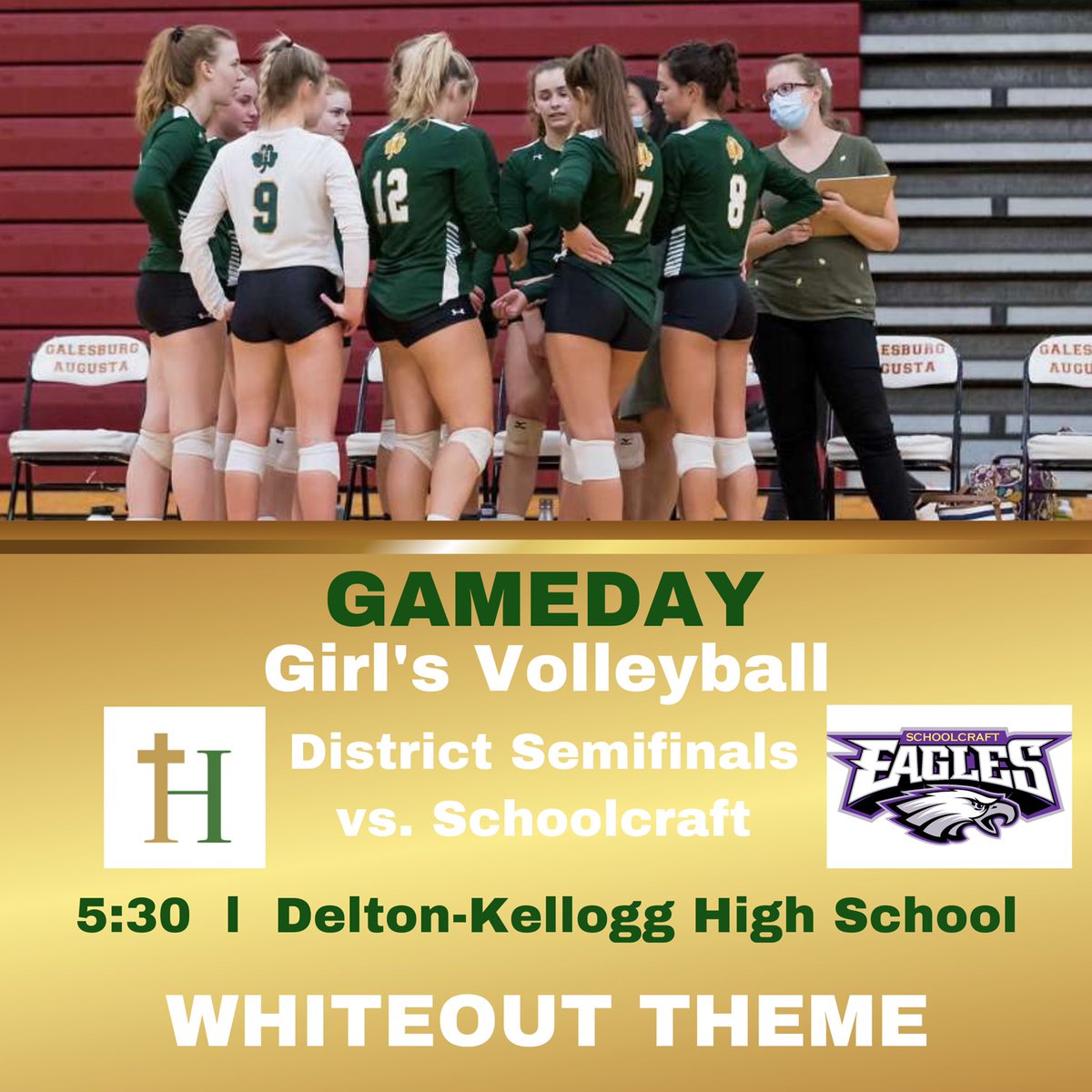 HCPIrishSports's tweet image. The postseason begins tonight for @hackettvball at Delton-Kellogg. They play Schoolcraft in the district quarters. Come support your Irish, and get your tickets online from the link in bio! IT’S A WHITEOUT #GoIrish