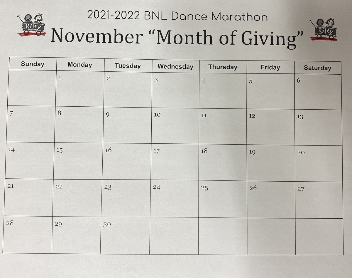Today is the beginning of one of our biggest fundraisers of the year!  “November Month of Giving”. Each BNLRDM member has a calendar and is trying to fill it with personal donations.  Each day corresponds to a donation amount.  If you have any interest in donation, let us know!