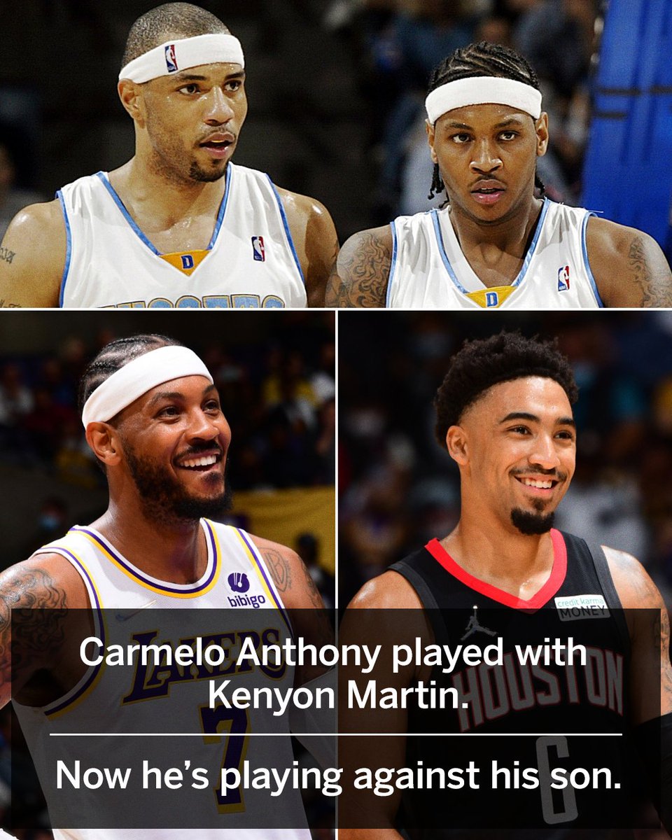 Cool moment last night. 

Carmelo played against his former teammate's son Kenyon Martin Jr.