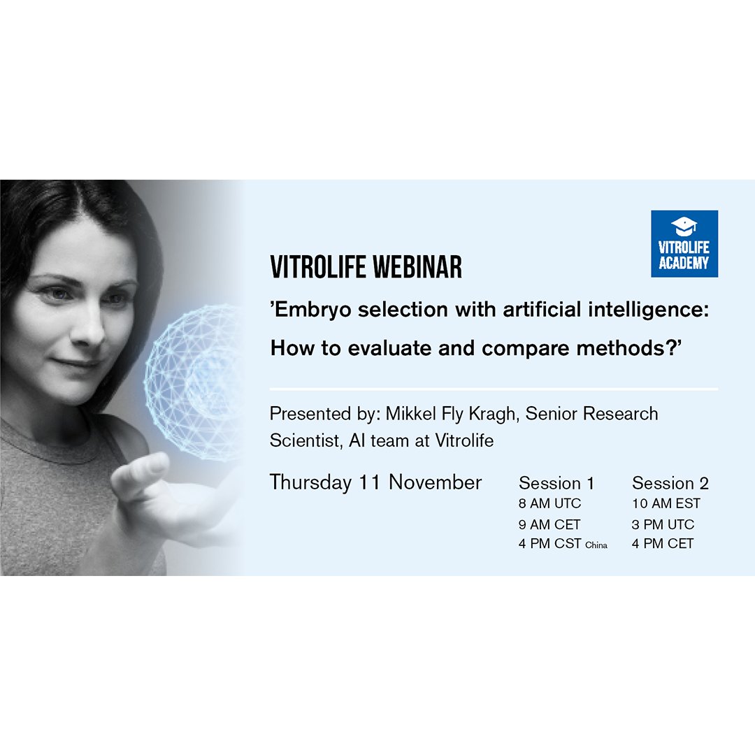 VitrolifeIVF's tweet photo. We are pleased to invite you all, to our upcoming webinar by Mikkel Fly Kragh on November 11th, on “Embryo selection with artificial intelligence: How to evaluate and compare methods?”
Register today: https://t.co/Ntl3tkhXBJ
#Vitrolife #IVF #idascore #VitrolifeAcademy https://t.co/jX7Ty2To01
