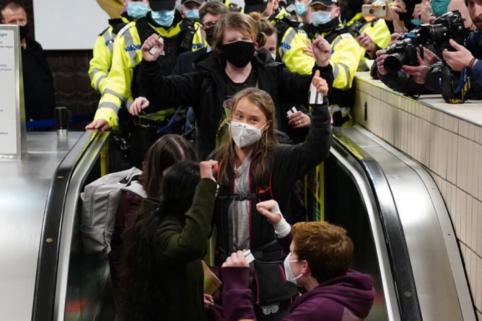 What a sight for #COP26 #GretaThunberg not invited to #COP26Glasgow but definitely stole the show