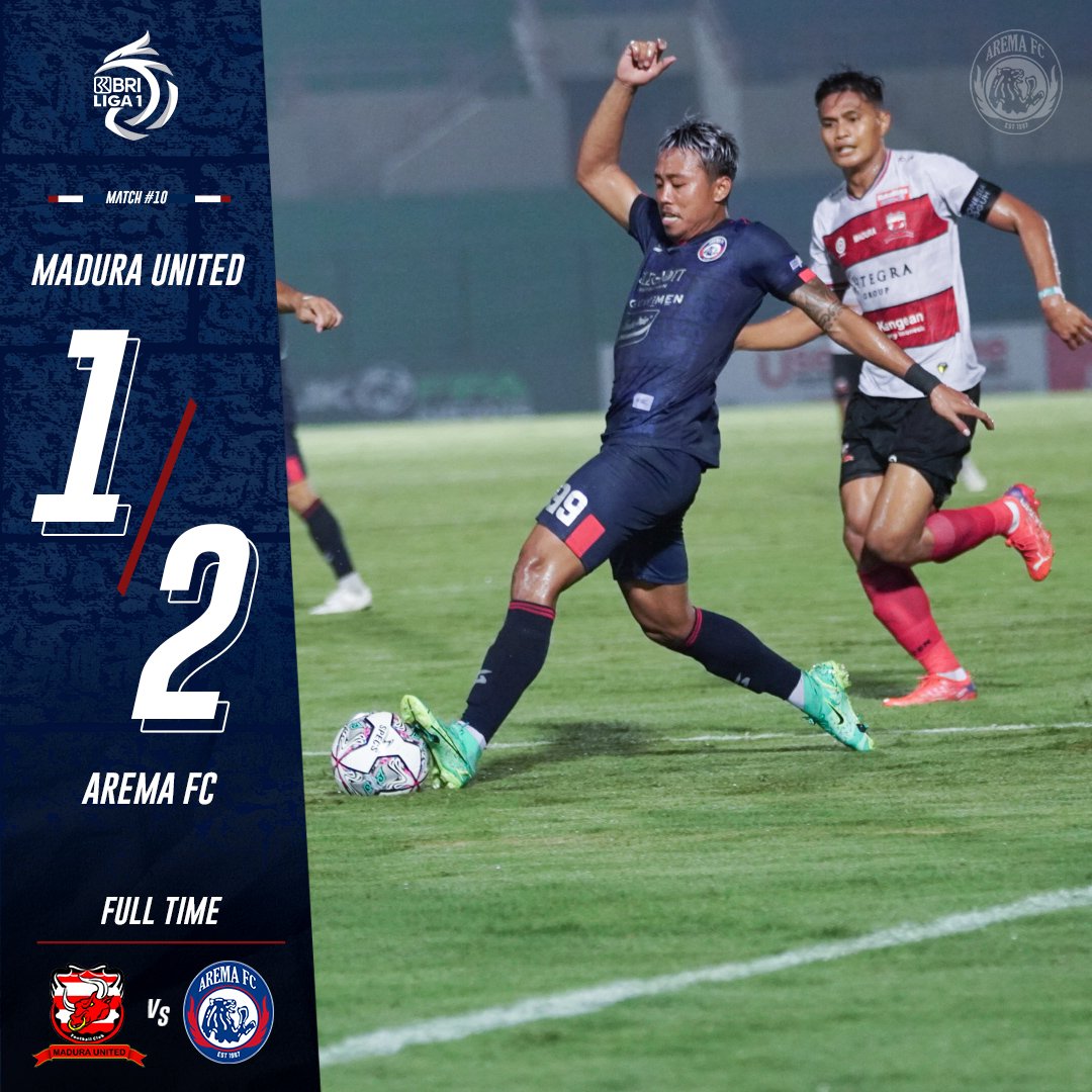 Yes, Three points🦁
Skor akhir Madura United 1️⃣-2️⃣ Arema FC.

Madura United
⚽ R. Silva | 51'

Arema FC
⚽ K H Yudo | 49'
⚽ Rizky Dwi | 90'

#solidarity 
#aremafc #aremania #SalamSatuJiwa #AremaDay #BRILiga1 #DukungDariRumah