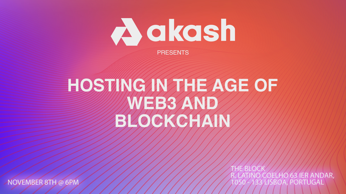 AdamDeanWozney's tweet image. Heading to #solanabreakpoint in Lisbon next week! 

Hosting a few Akash meetups, an Akash afterparty and attending @cosmos #HackAtomVI. 

Join our meetups!
Nov. 8th @ 6pm 👉bit.ly/3mynuOf
Nov. 9th @ 6pm 👉bit.ly/3nMV1Uh

Hit me up if you&apos;ll be in town! 🇵🇹