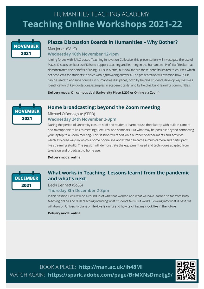 seedelearning's tweet photo. Remaining dates for our Teaching Online Workshop Series 2021-22. Book your place here: https://t.co/HIUOy26hAR https://t.co/BOVjglCfeX