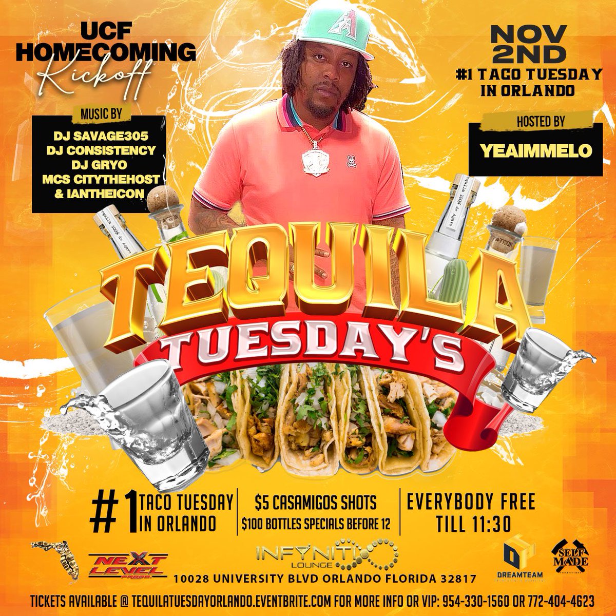 SelfMadePromo__'s tweet image. @SelfMadePromo__  presents 

“Tequila Tuesday” November 2nd‼️

$5 casamigo shots $100 tequila bottles 🍾🥃

Good food 🌮 Good vibes 🔥