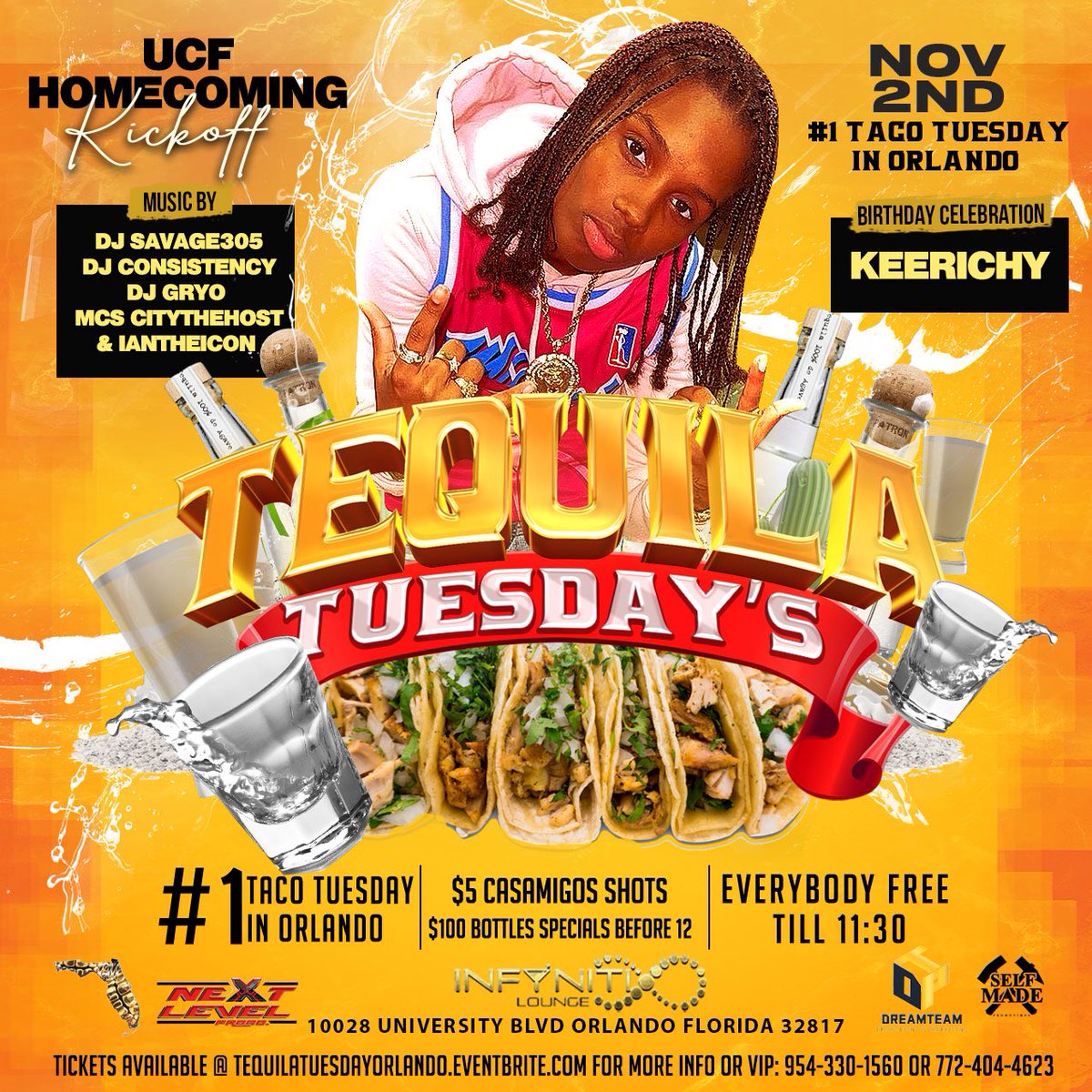 SelfMadePromo__'s tweet image. @SelfMadePromo__  presents 

“Tequila Tuesday” November 2nd‼️

$5 casamigo shots $100 tequila bottles 🍾🥃

Good food 🌮 Good vibes 🔥