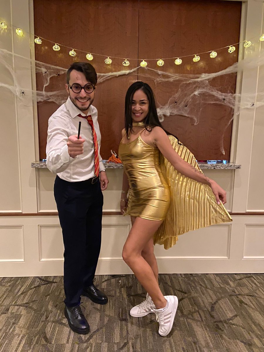 We had to change our costume last-minute and used what we could find. This  year we dressed up as Harry Potter and the Golden Snitch! (My wand is a  straw that I
